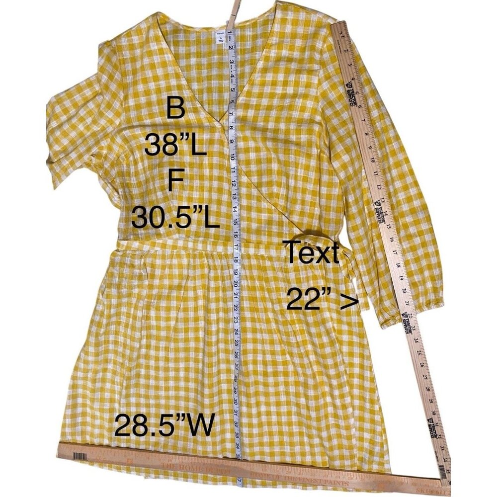 Old Navy Wrap Dress Womens XL Knee Long Sleeve Yellow Gingham Check Cotton - Picture 7 of 16